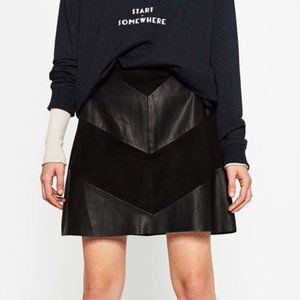 ZARA Vegan Leather Suede Contrast Mini Skirt M